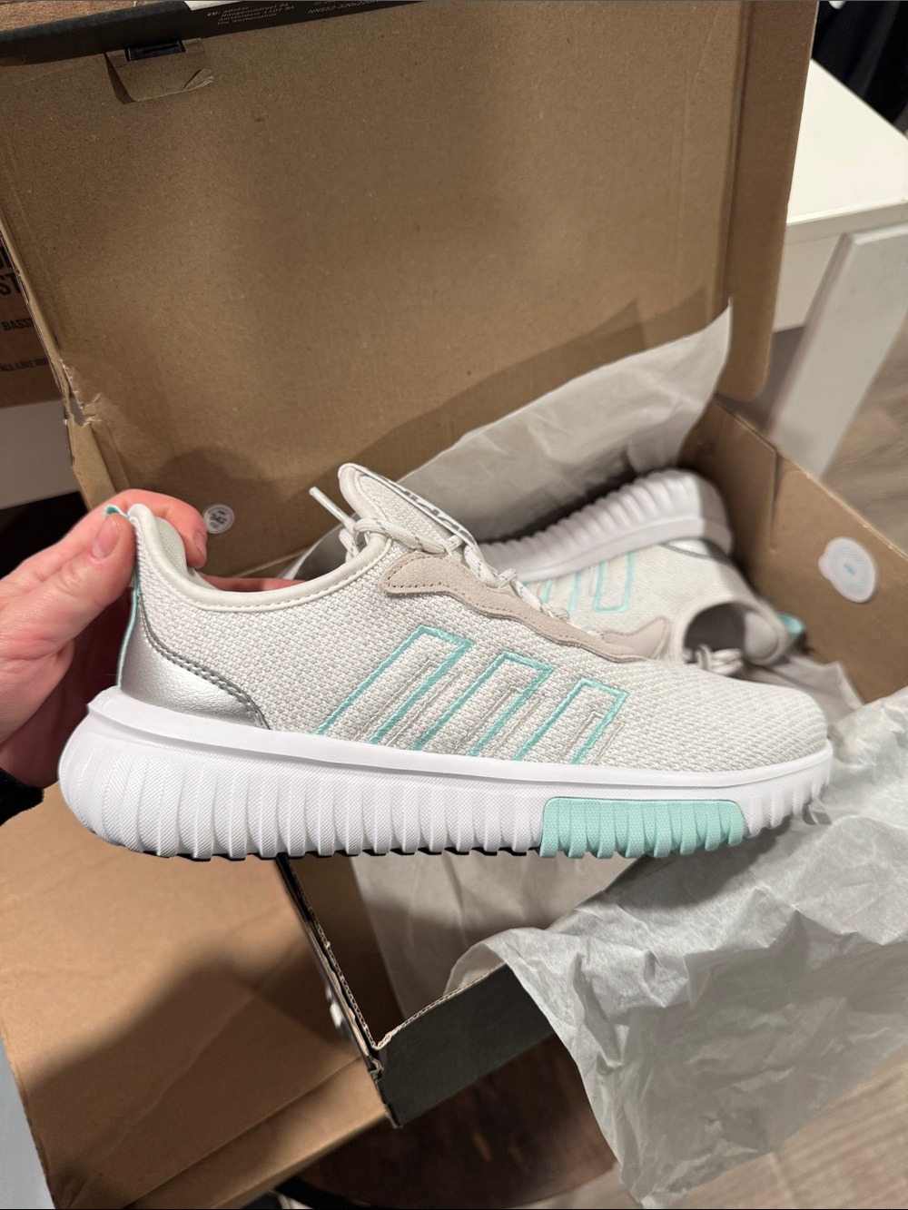 adidas Women's White Knit Sneakers with Mint Accents